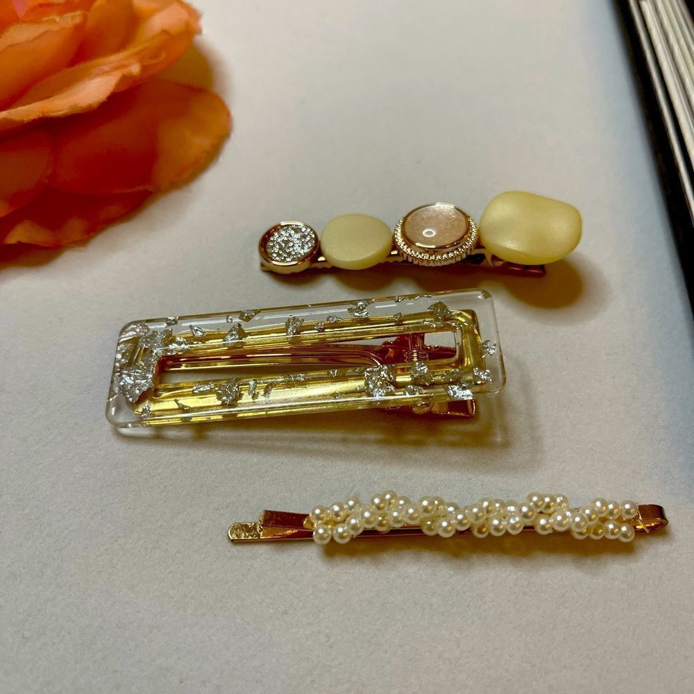 ⭐️ New Pearl Metal Acrylic Gem 💎 Stone Geometric Hairpin